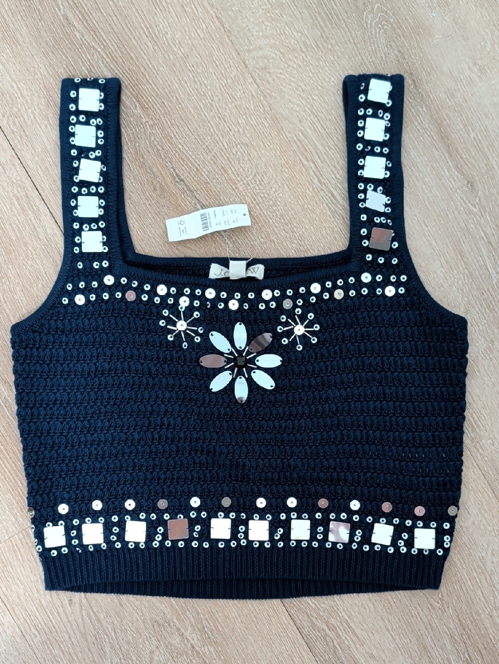 J. Crew Black Crocheted Embellished Tank Top